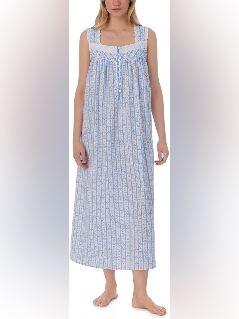 Lanz of Salzburg Women's Cotton Long Nightgown Peri Heart Tylorean Large